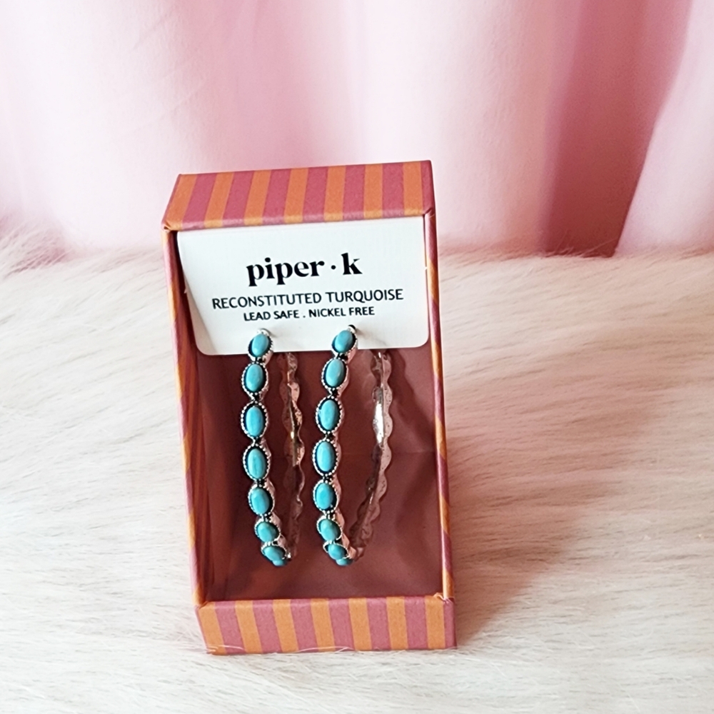 Piper K Reconstituted Turquoise Hoop Earrings